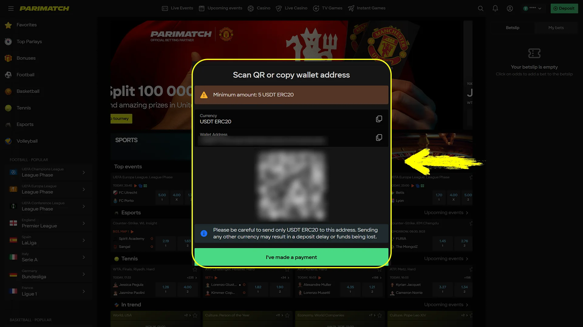 Enter Deposit Details accurately and securely to fund your Parimatch account.